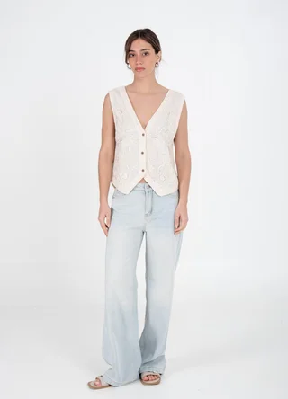 Chaleco bordado offwhite - Vista 1