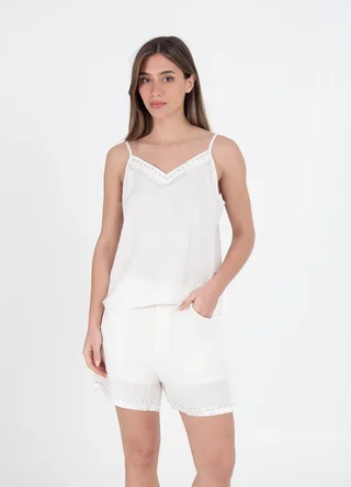 Musculosa lino con tachas y flequitos  - Vista 1