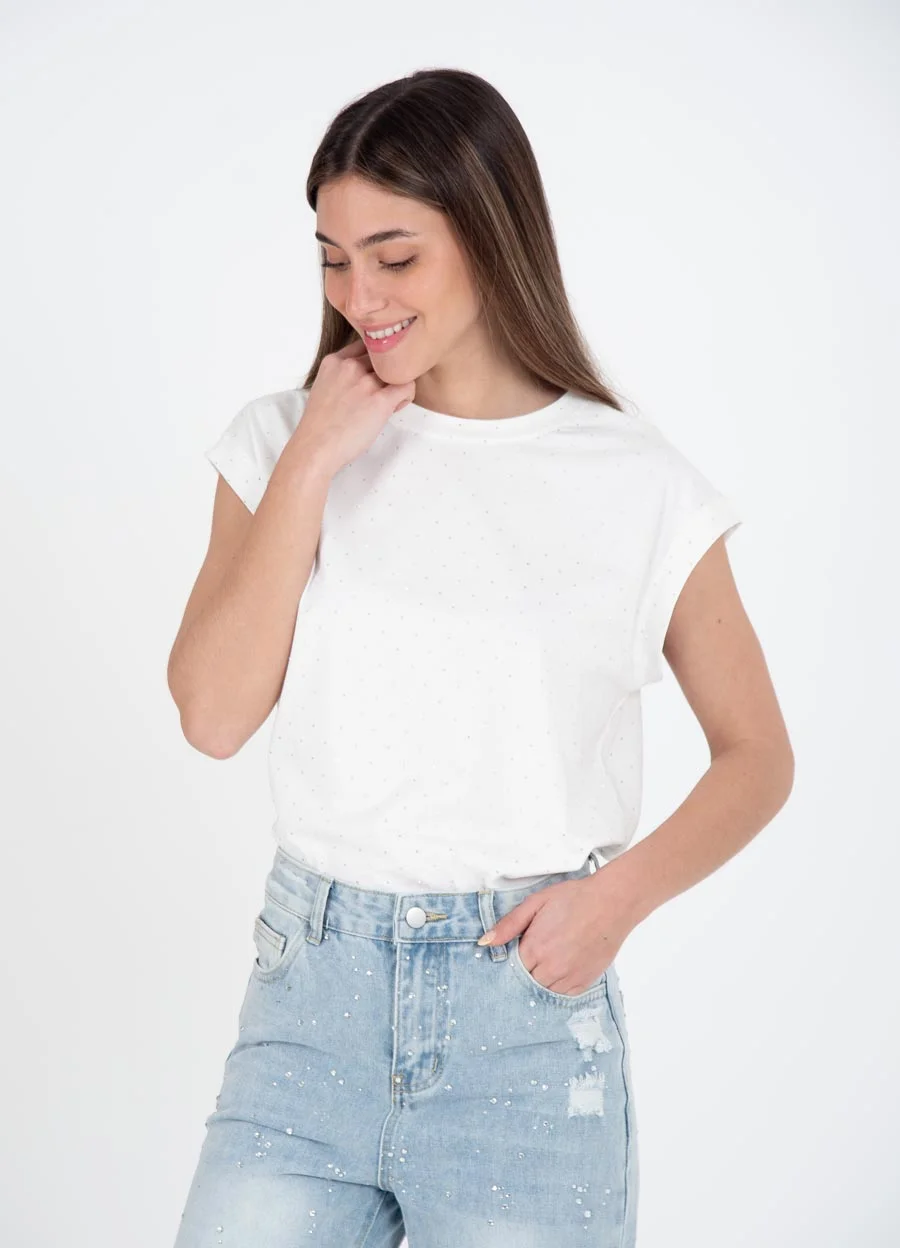 Remera sin mangas full strass