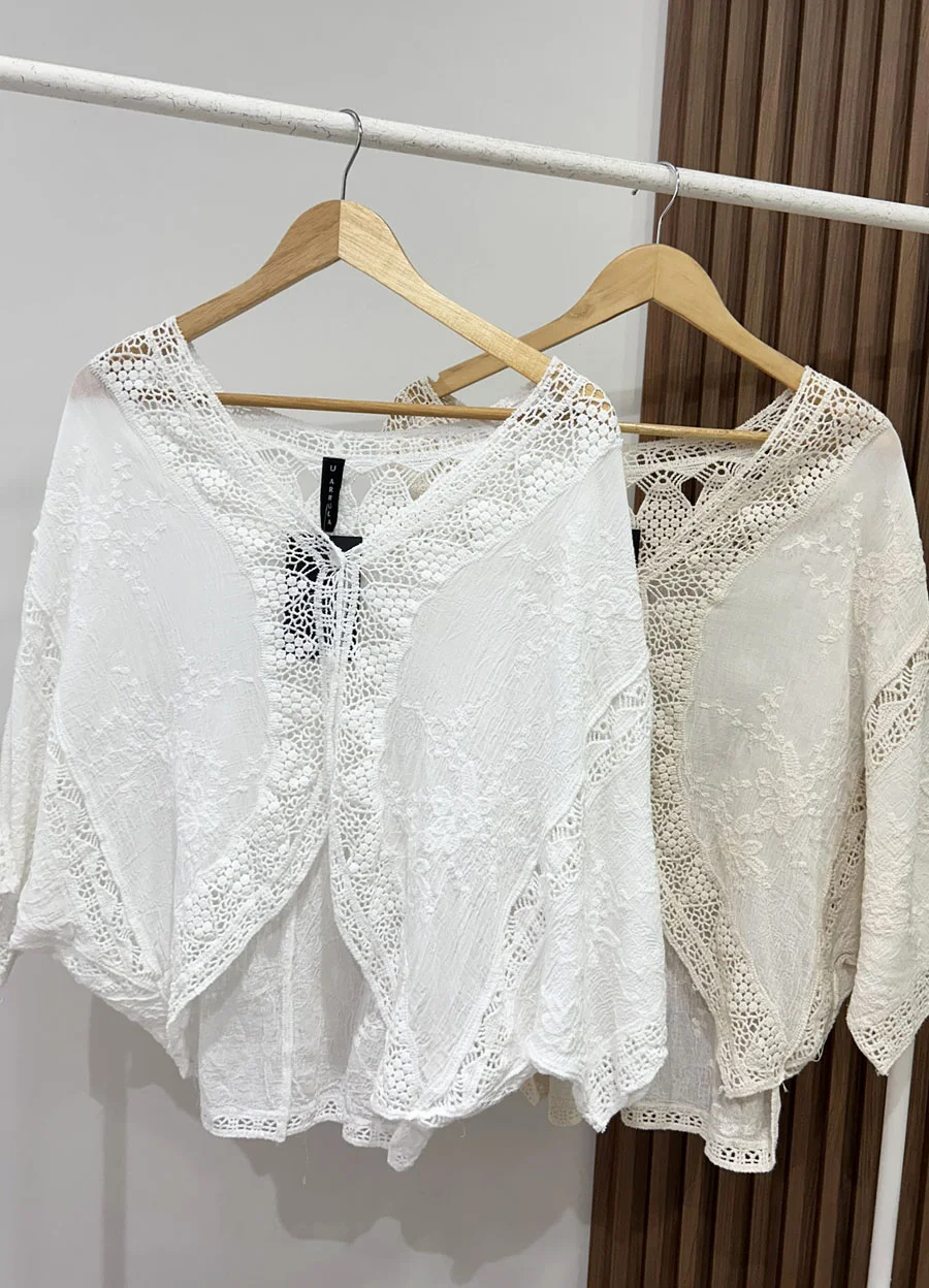 Kimono bordado calado de gasa 