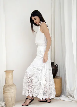 Falda combinada con encaje  - Vista 3