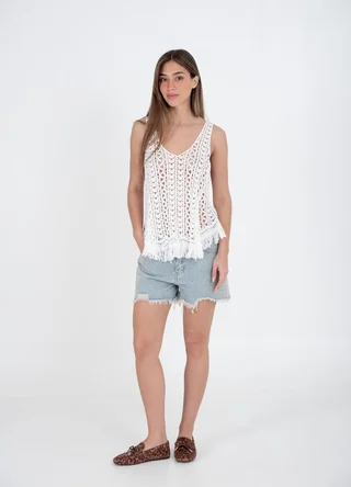 Musculosa tejida con flecos - Vista 1