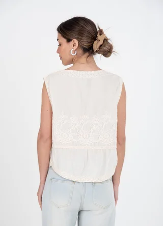 Chaleco bordado offwhite - Vista 4