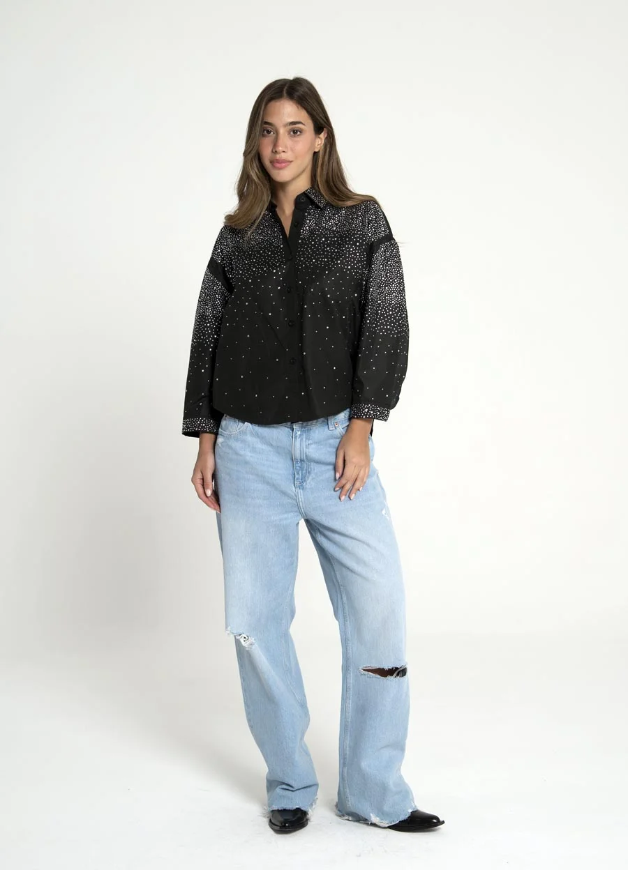 Camisa full strass 3/4