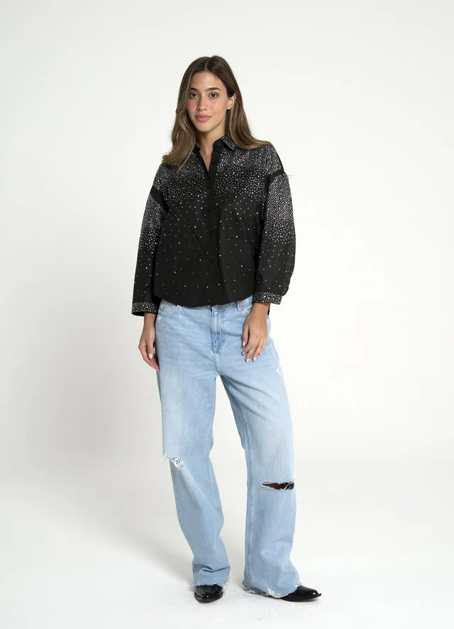 Camisa full strass 3/4