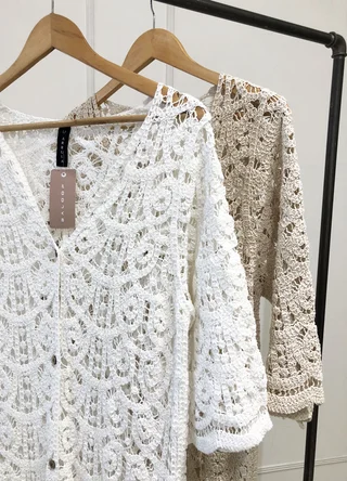 Kimono largo tejido con boton madera  - Vista 6