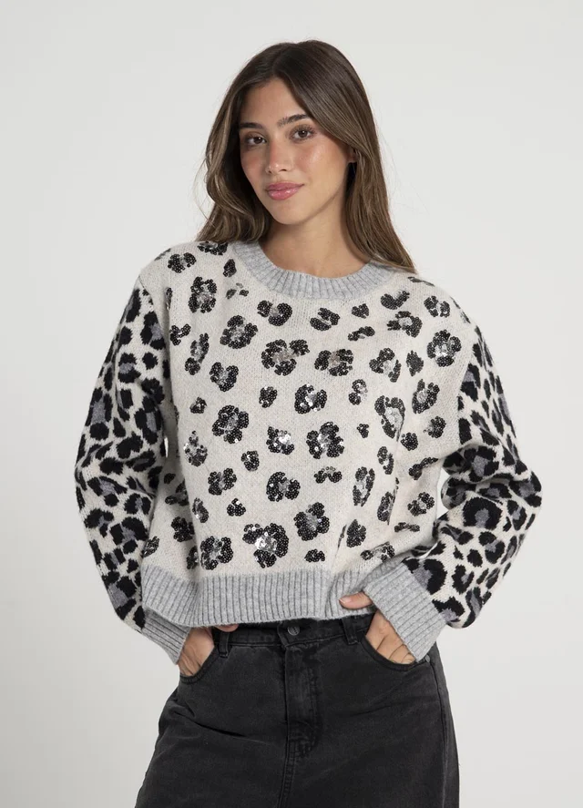 Sweater print con lentejuelas 