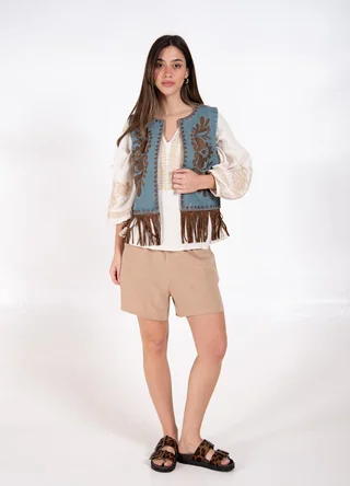 Chaleco denim con flecos  - Vista 1