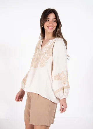 Blusa manga bombe bordado dorado  - Vista 2
