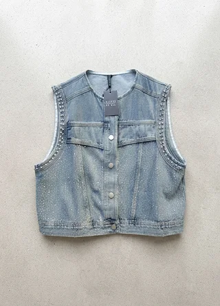 Chaleco denim con full strass  - Vista 6