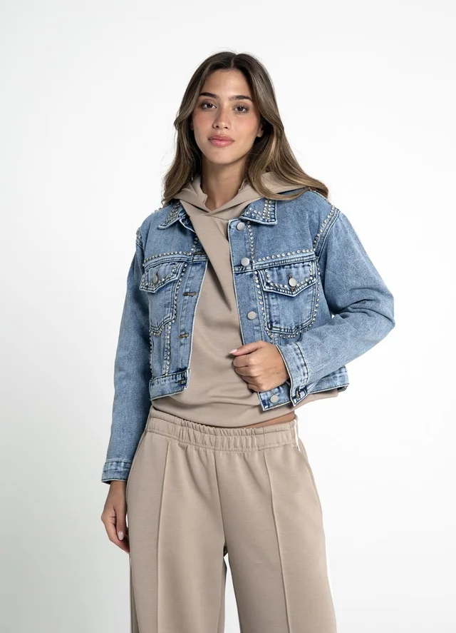 Campera denim con piedras strass