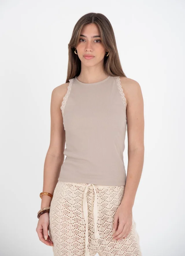 Musculosa morley algodon con puntilla 