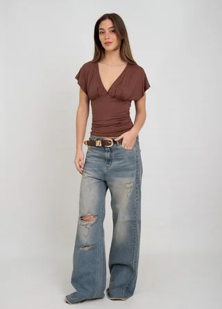 Remera viscosa c/frunce escote V  - Vista 1