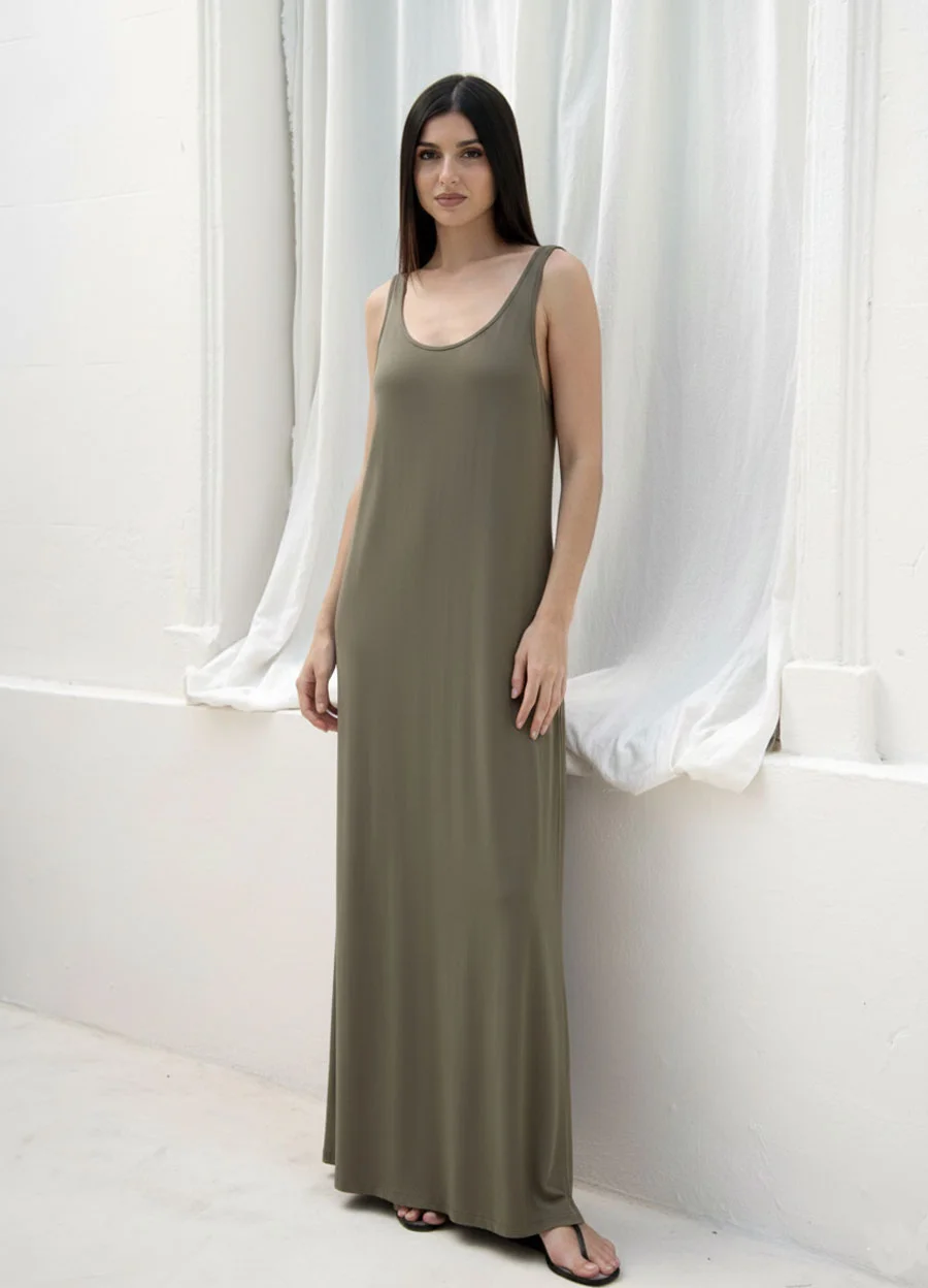 Maxi vestido musculosa viscosa 