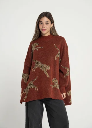 Maxi sweater leopardos con tajos  - Vista 5