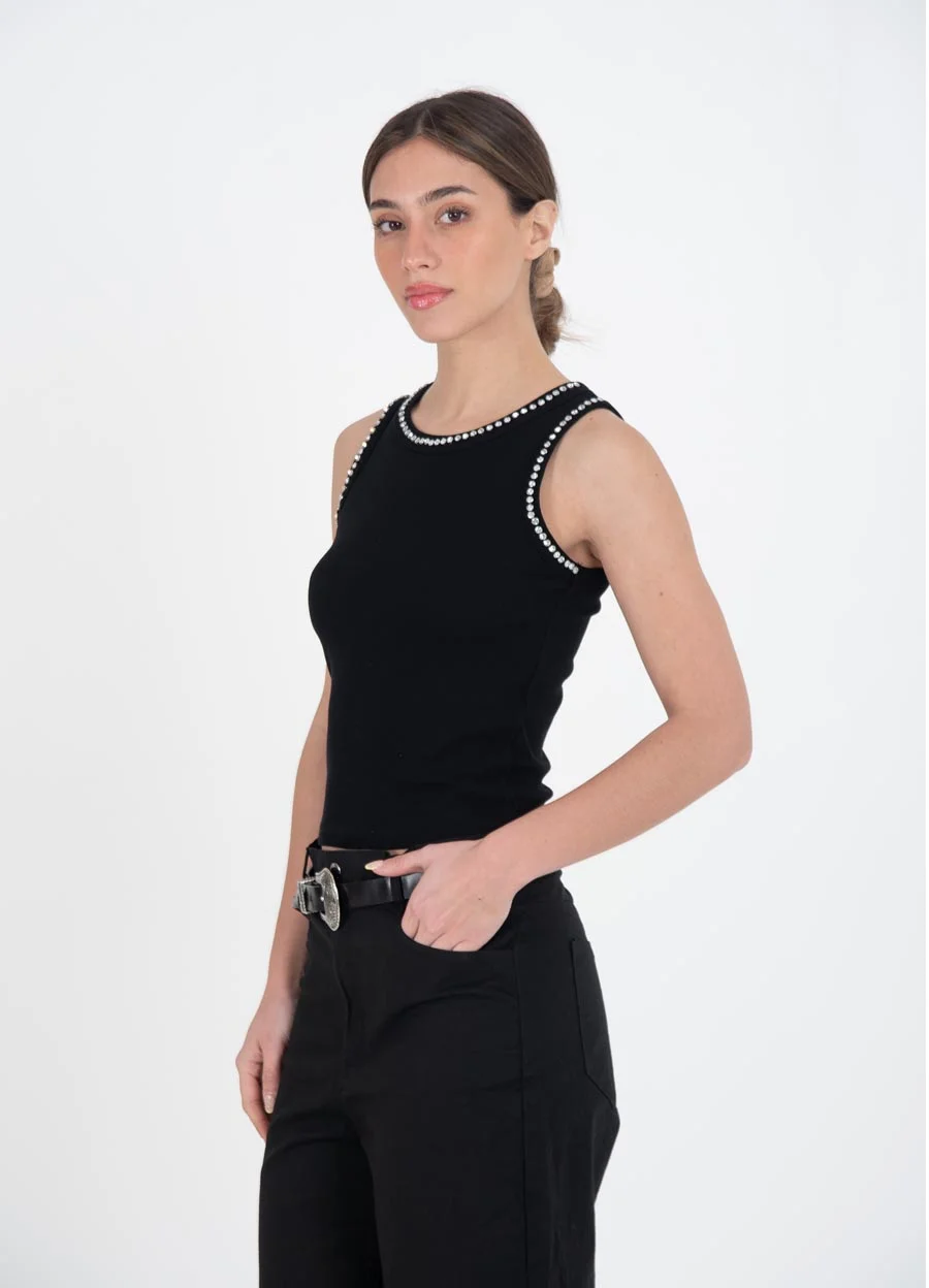 Musculosa de morley con piedras en escote 