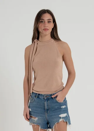 Musculosa halter tejida con tira  - Vista 2