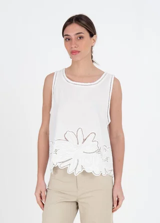 Musculosa poplin calada en ruedo flores - Vista 2