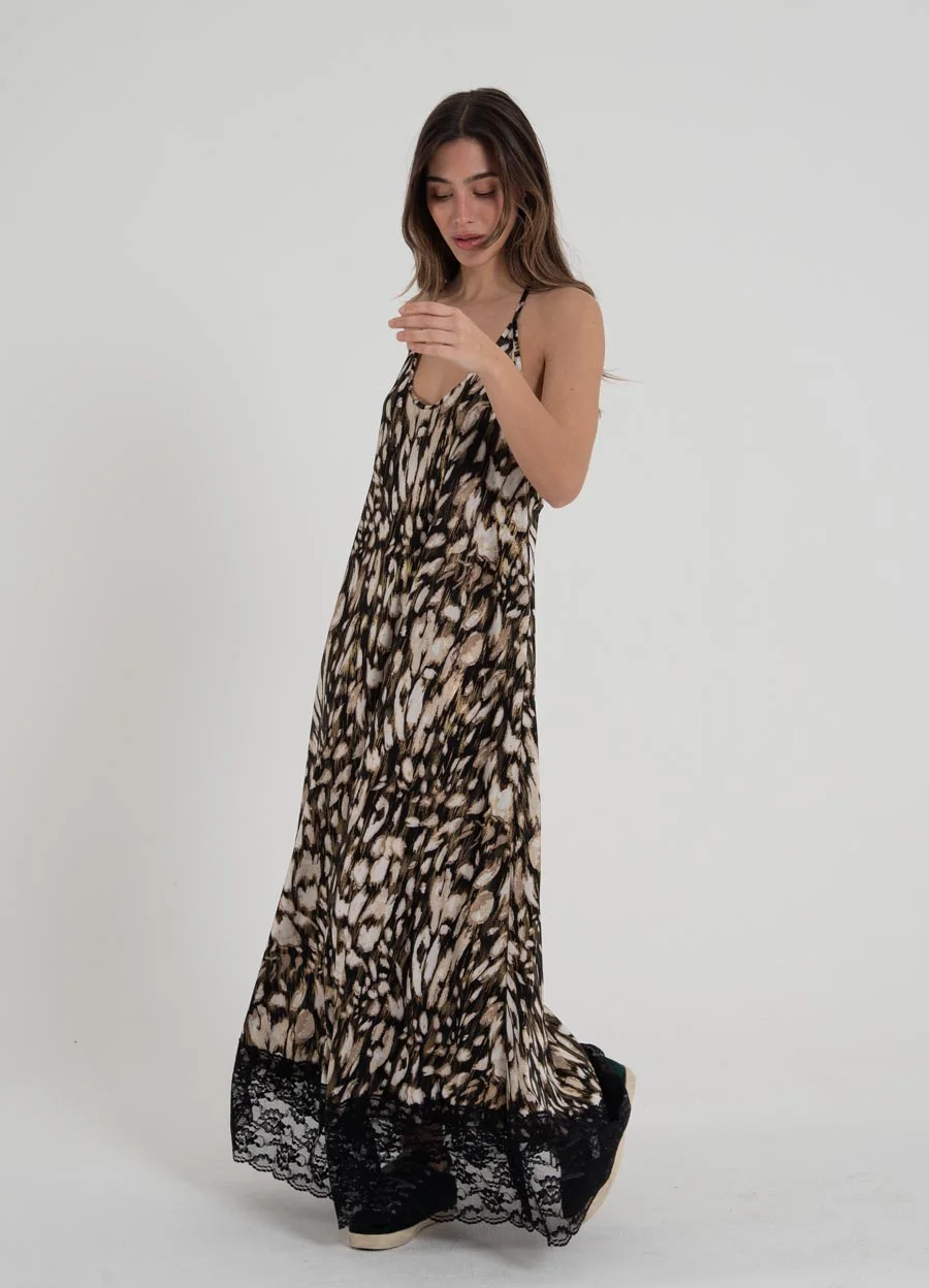 Solero largo print con puntilla 