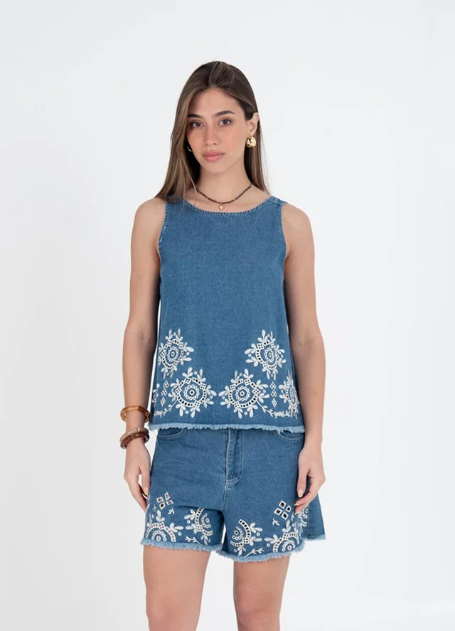 Short denim calado 