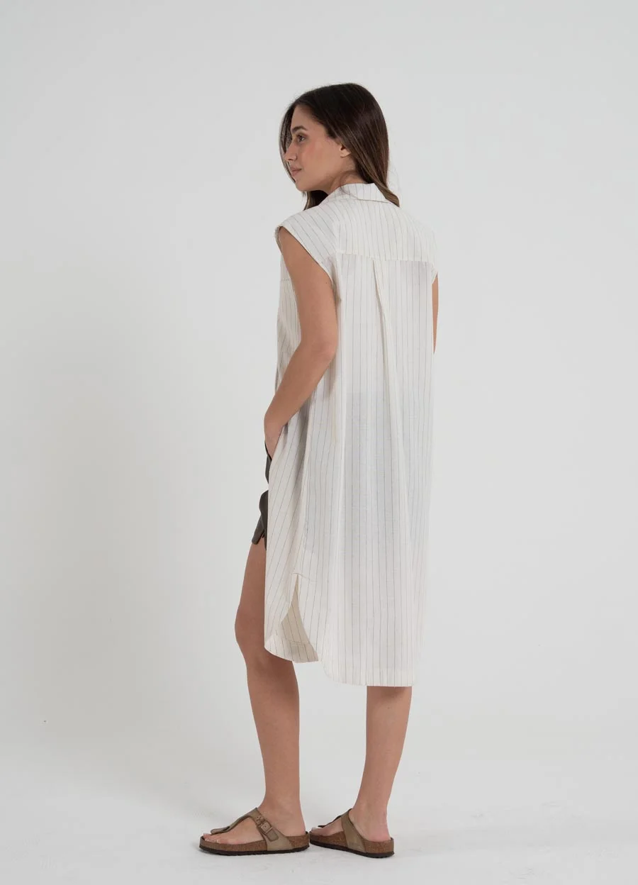 Vestido camisero lino rayado