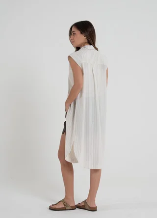 Vestido camisero lino rayado - Vista 4