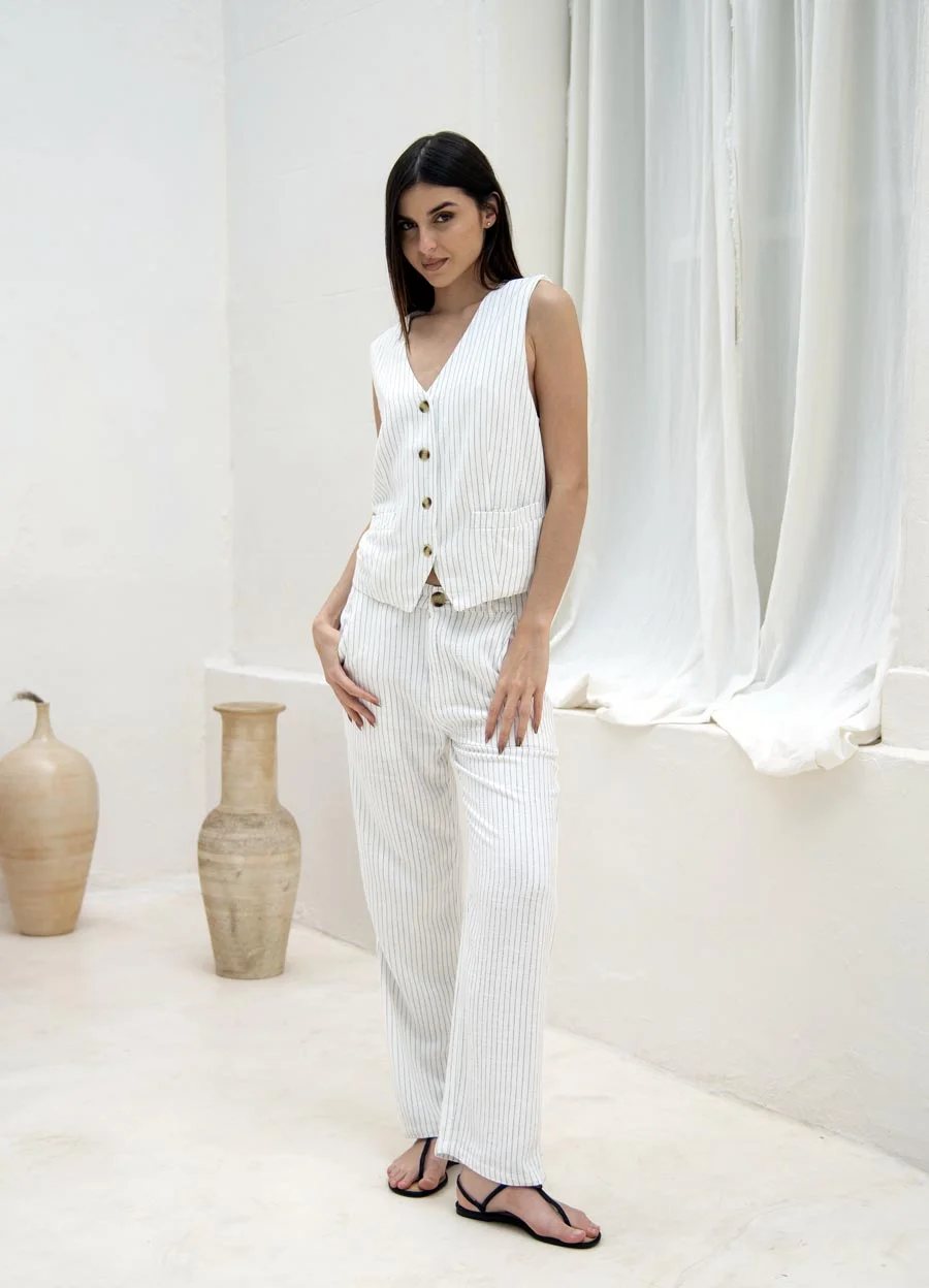 Pantalon lino rayado 