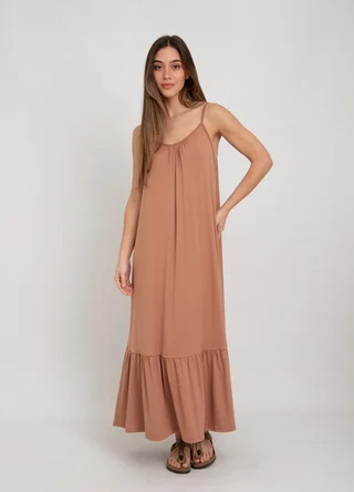 Vestido largo viscosa con volado  - Vista 1