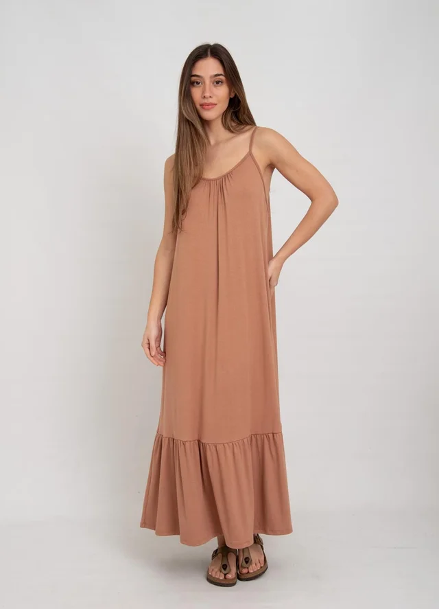 Vestido largo viscosa con volado 