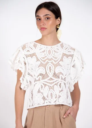 Top crochet con volado en manga - Vista 2