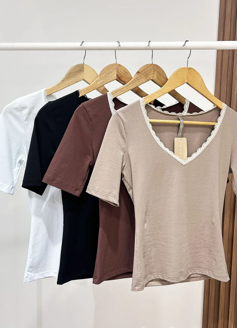 Remera jry spandex escote V con puntilla 