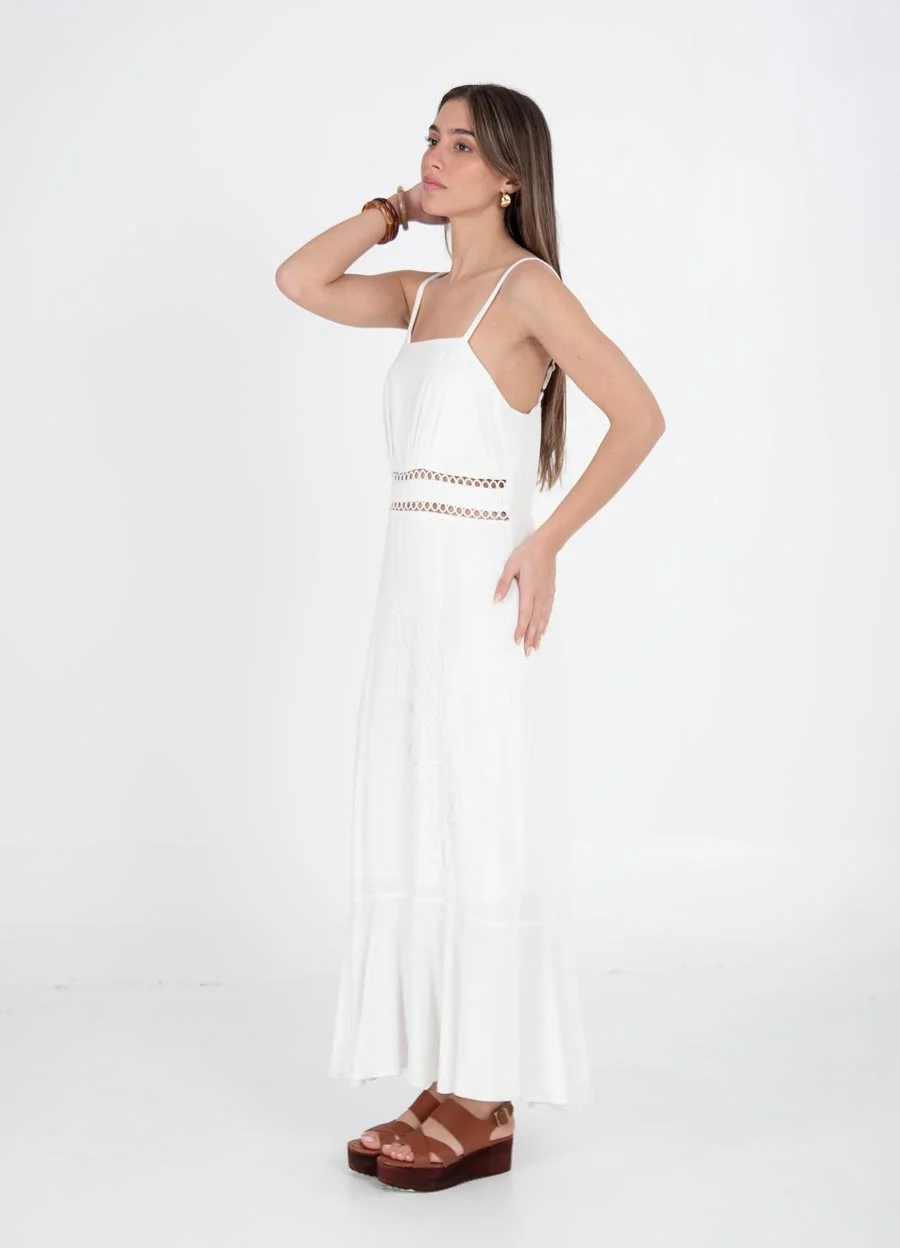 Vestido lino largo bordado 