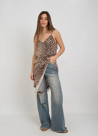 Vestido sedita con recortes y puntilla  - Vista 1