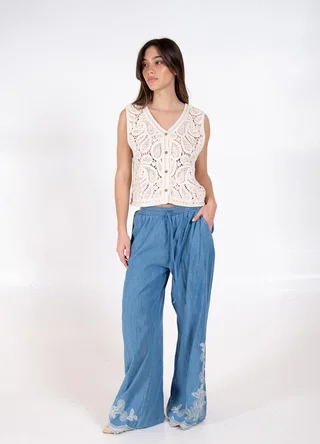 Palazzo denim bordado  - Vista 1