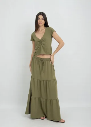 Falda larga fantasia con recorte  - Vista 2