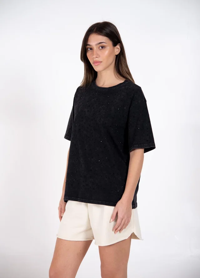Remeron pre lavado con strass negro 