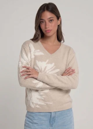Sweater basico escote V flores - Vista 3