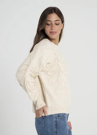 Sweater bordado al tono en manga  - Vista 5