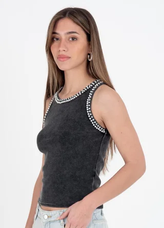 Musculosa morley prelavada con strass - Vista 1