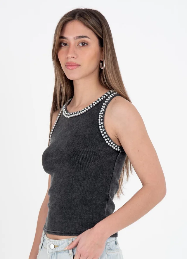 Musculosa morley prelavada con strass