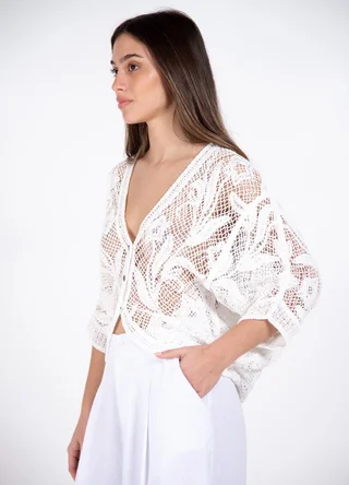 Kimono con botones tejido flores c/lentejuelas  - Vista 4
