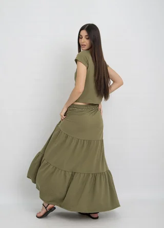 Falda larga fantasia con recorte  - Vista 4