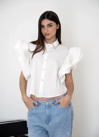  Camisa doble volado en manga con piedras  - Vista 2