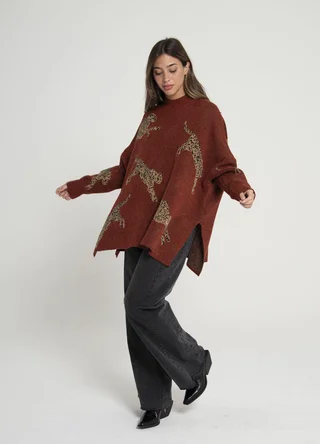Maxi sweater leopardos con tajos  - Vista 3