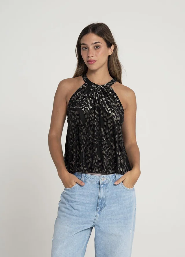 Blusa tul print con tira en espalda 