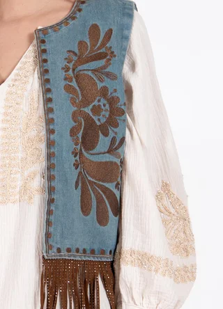 Chaleco denim con flecos  - Vista 4