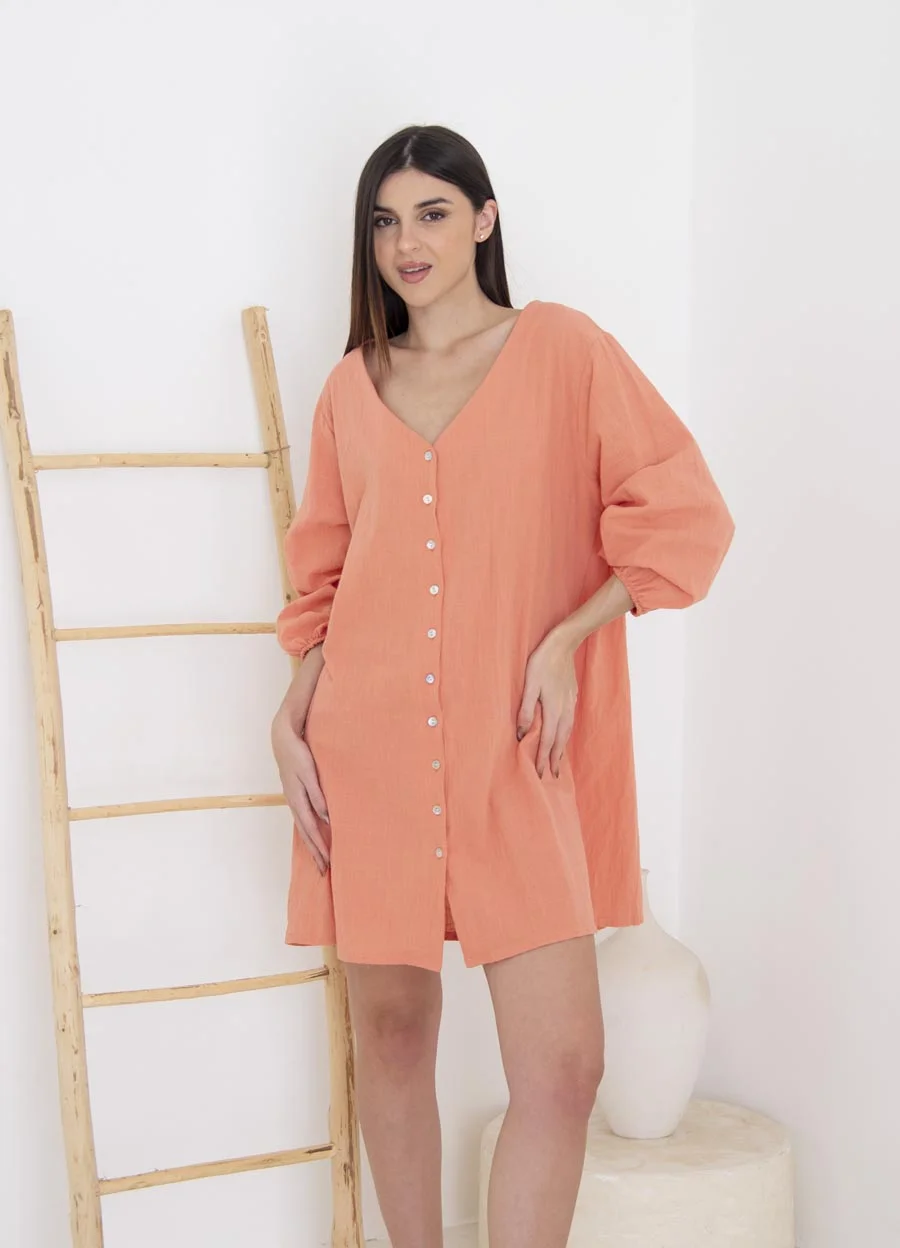 Vestido lino rustico corto con cartera 