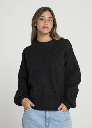 Sweater bordado al tono flores  - Vista 1