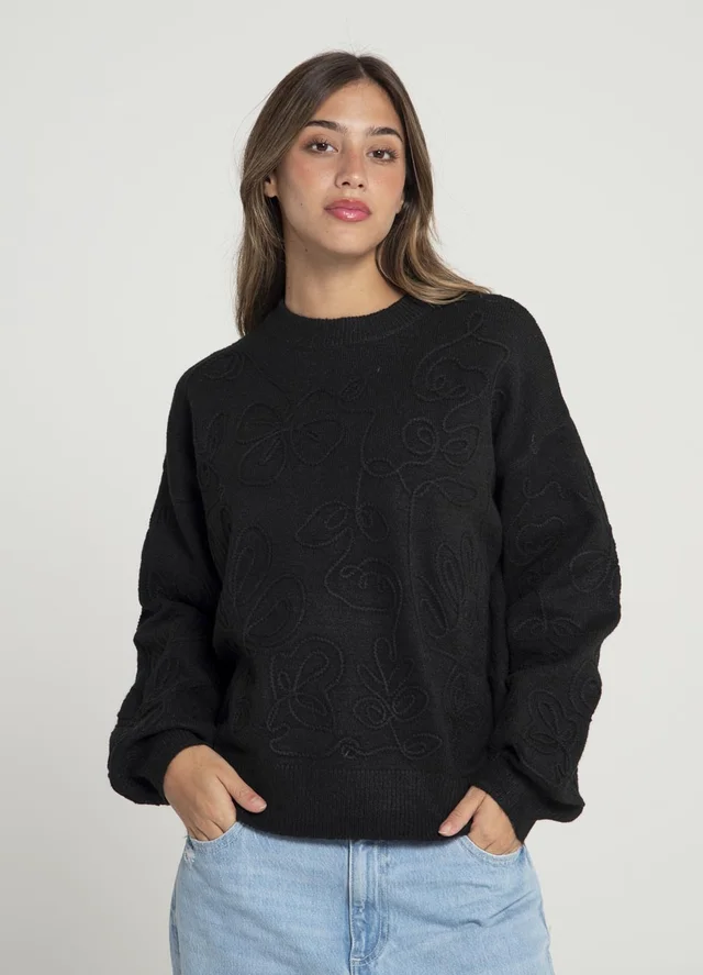 Sweater bordado al tono flores 