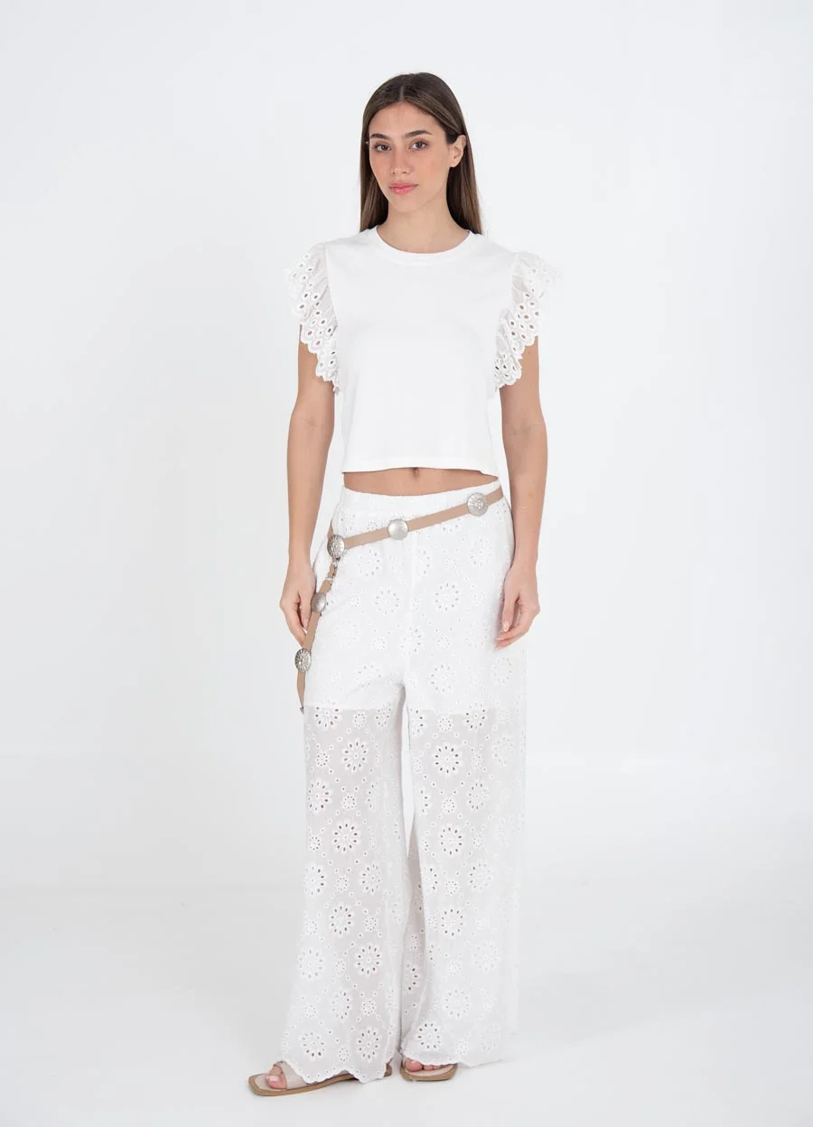 Remera crop broderie 